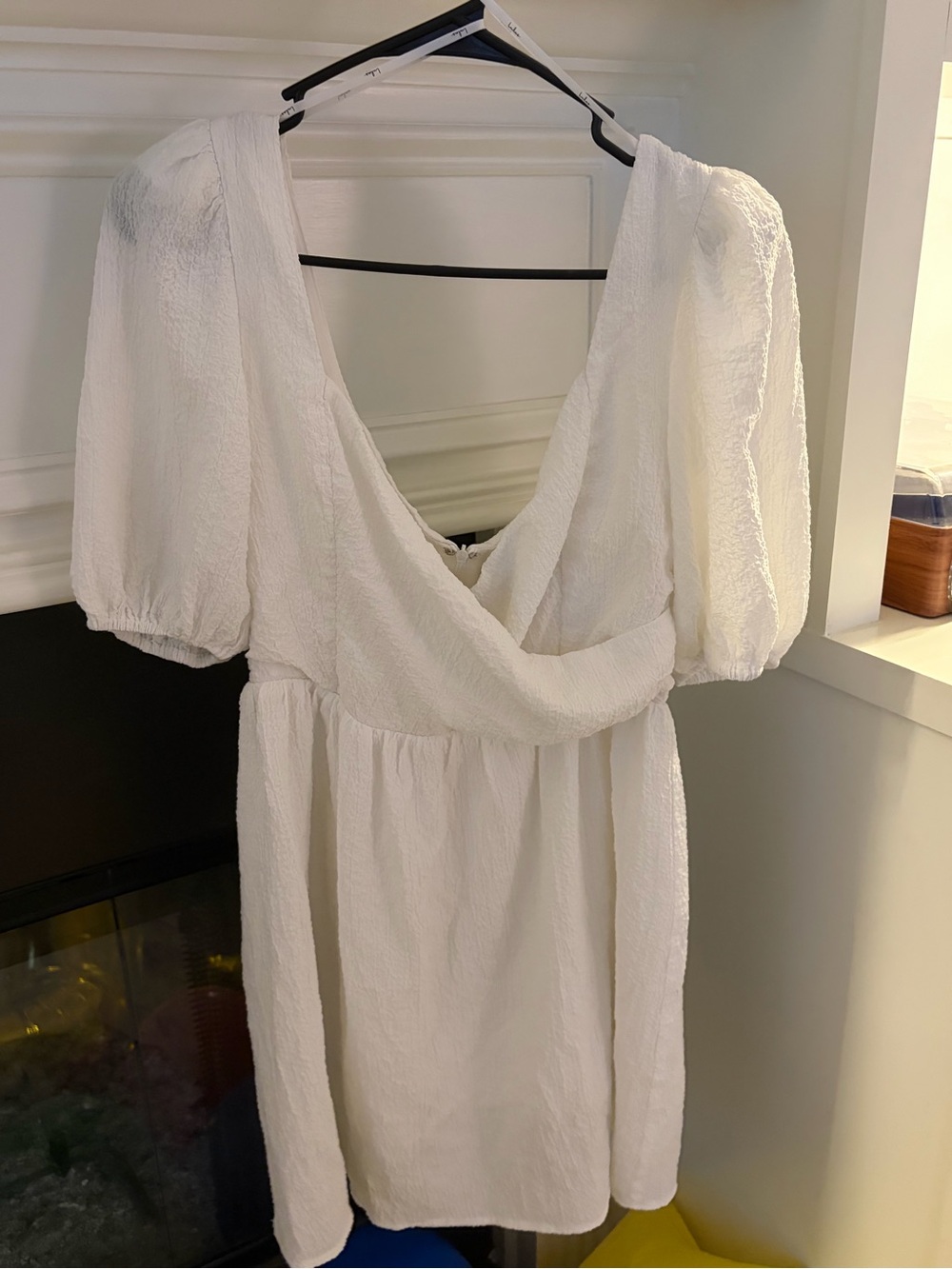Lulu's White Puff-Sleeve V-Neck Mini Dress